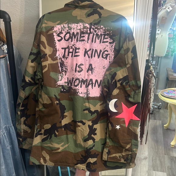 Green and Pink Camouflage Jacket with Floral Accents - Picture 2 of 2